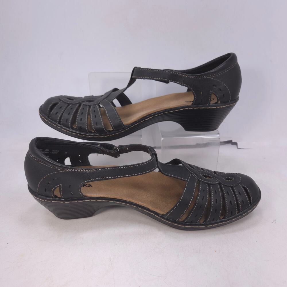 Clarks Leather Strap Heeled Casual Sandal Womens Size 8 13288 Black - Picture 5 of 10